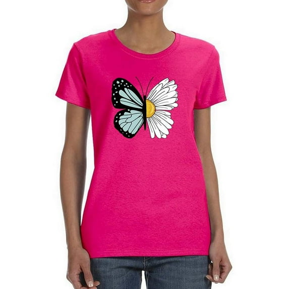 Half Butterfly Half Daisy T-Shirt Women -Image by Shutterstock, Female 4X-Large