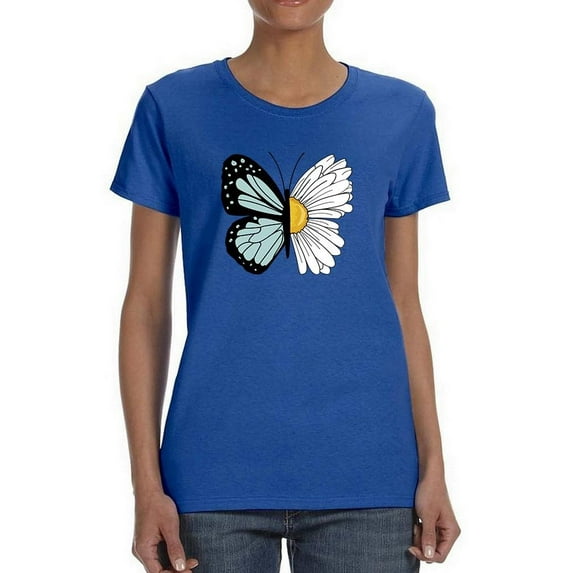 Half Butterfly Half Daisy T-Shirt Women -Image by Shutterstock, Female Large