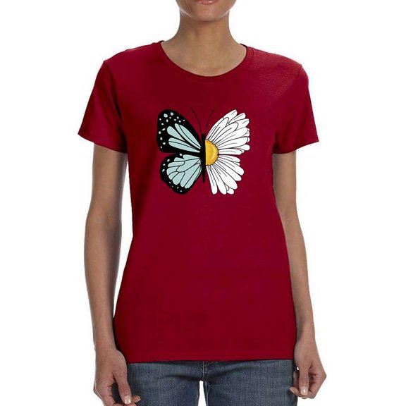 Half Butterfly Half Daisy T-Shirt Women -Image by Shutterstock, Female Large
