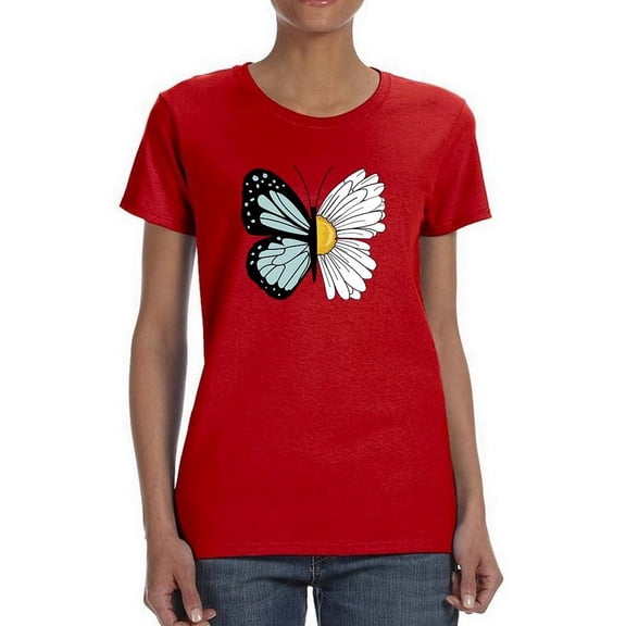Half Butterfly Half Daisy T-Shirt Women -Image by Shutterstock, Female Small