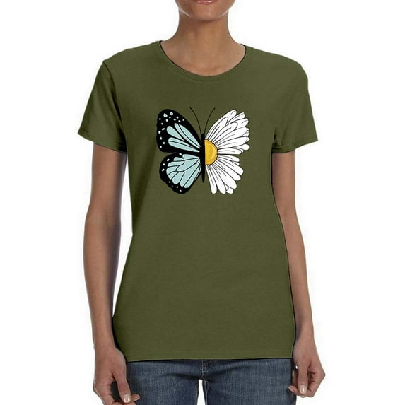 Half Butterfly Half Daisy T-Shirt Women -Image by Shutterstock, Female XX-Large