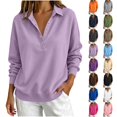 thumbnail image 1 of Half Button Collared Sweatshirt for Women, Long Sleeve Sweatshirts for Women Half Snap Button V Neck Lapel Collared Oversized Tshirts Pullover Top Sweatshirt for Women for Fall Winter Daily Commute, 1 of 7