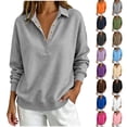 thumbnail image 1 of Half Button Collared Sweatshirt for Women, Long Sleeve Sweatshirts for Women Half Snap Button V Neck Lapel Collared Oversized Tshirts Pullover Top Sweatshirt for Women for Fall Winter Daily Commute, 1 of 7