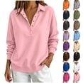 thumbnail image 1 of Half Button Collared Sweatshirt for Women, Long Sleeve Sweatshirts for Women Half Snap Button V Neck Lapel Collared Oversized Tshirts Pullover Top Sweatshirt for Women for Fall Winter Daily Commute, 1 of 7