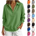 thumbnail image 1 of Half Button Collared Sweatshirt for Women, Long Sleeve Sweatshirts for Women Half Snap Button V Neck Lapel Collared Oversized Tshirts Pullover Top Sweatshirt for Women for Fall Winter Daily Commute, 1 of 7