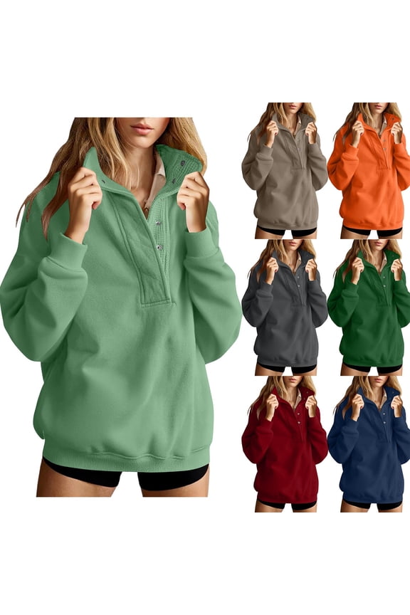 Half Button Sweatshirts for Women Trendy Drop Shouler Sweatshirt Casual Lapel Pullover Classic Solid Color Comfortable Tops Fashion Clothing