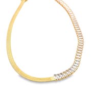 Half CZ Baguette Half 5mm Herringbone Necklace H237