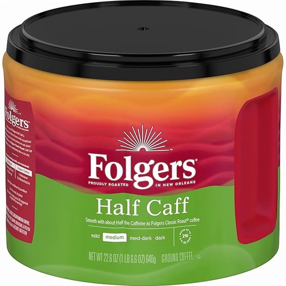 Half Caff Medium Roast Ground Coffee, 22.6 Ounce Canister