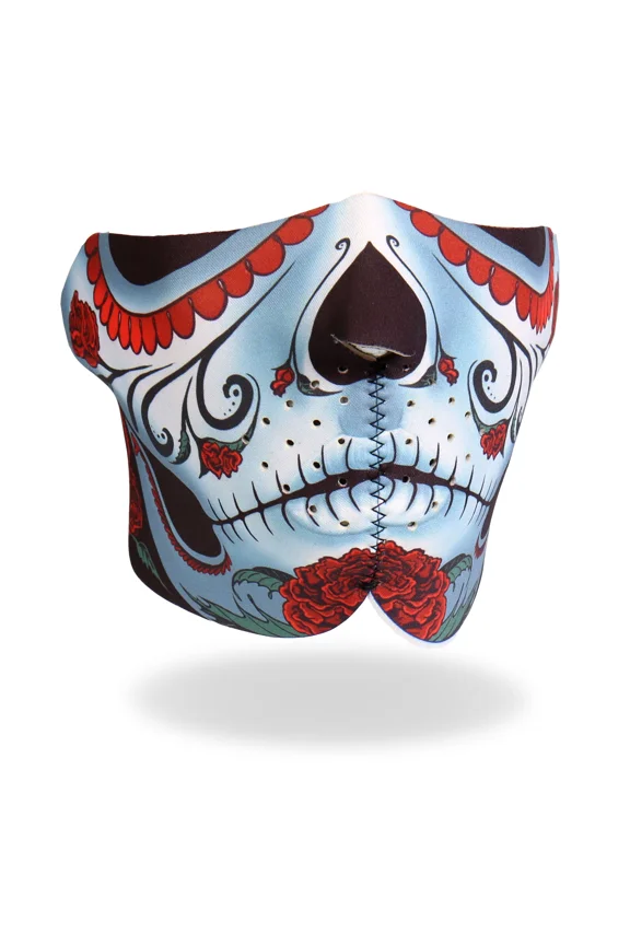 Half Calavera Neoprene Bikers Face Mask, Hook & Loop Fastener - One Size, Adult & Unisex