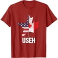 thumbnail image 1 of Half Canadian American USEH Canada USA Flag United States T-Shirt, Unisex Shirt For Men Women, Cranberry Red Color, Size 4XL, 1 of 2