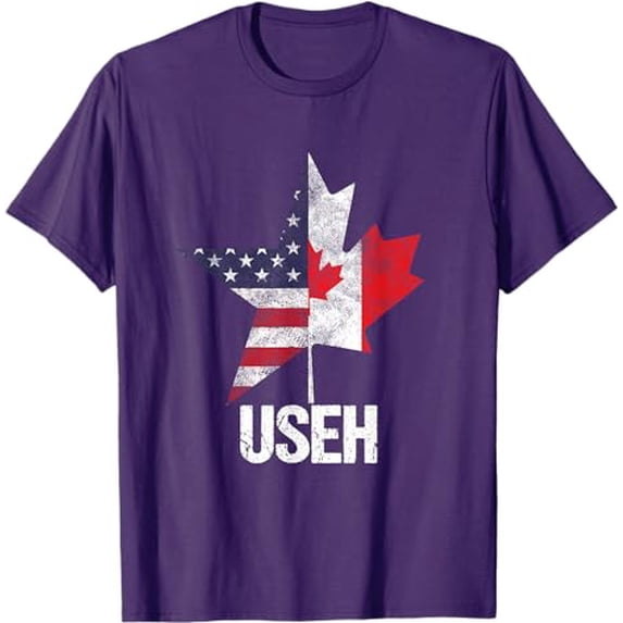 Half Canadian American USEH Canada USA Flag United States T-Shirt, Unisex Shirt For Men Women, Purple Color, Size 3XL