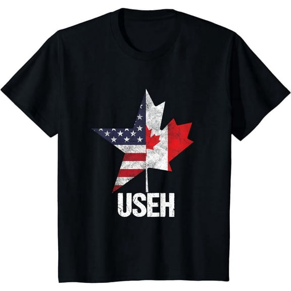 Half Canadian American USEH Canada USA Flag United States T-Shirt