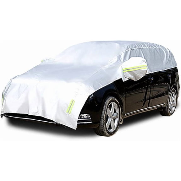 Half Car Cover with Cotton All Weather Car Body Covers Outdoor Indoor for All Season Waterproof Dustproof UV Resistant Snowproof Universal (Fit MPV/SUV Length 184'' to 195''), Silver