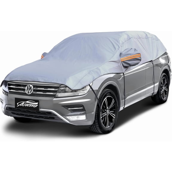 Half Car Cover SUV, Top Cover for Windshield & Sunroof Protection with Cotton Liner, Hail Protector Car Cover Waterproof All Weather for Snow, Sun,Rain,Dust,Size L