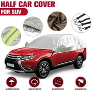 Half Car Cover for SUV, Waterproof Dustproof UV Resistant Windproof Windshield Snow Cover Winter Summer Protector All Weather Protection, Silver, 132"x66"