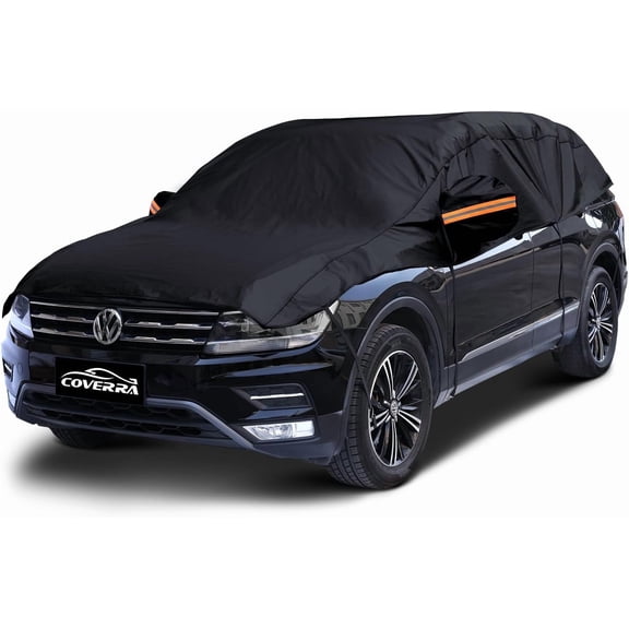 Half Car Cover Top SUV, Hail Protector Car Cover with Cotton Liner, Sunroof & Windshield Cover for Ice and Snow, All Weather Vehicle Body Cover for Sun, Rain, Dust, Fit SUV L