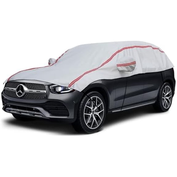 Half Car Cover Top SUV, Windshield Cover for Ice and Snow with Cotton Liner, Hail Protector Car Cover Waterproof All Weather for Snow, Sun, Rain, Dust, UV Protection Fit SUV L