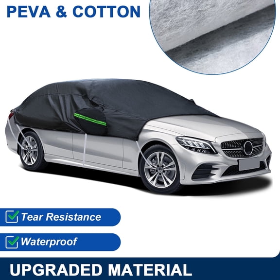 Half Car Cover Top Windshield Snow Cover for Sedan SUV PEVA &Cotton Waterproof Anti-UV Snow Dust Rain Sun Shade Protector Frost Guard Black