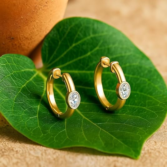 Half Carat Oval Lab Diamond Bezel Huggie Earring - Fascinating Diamonds