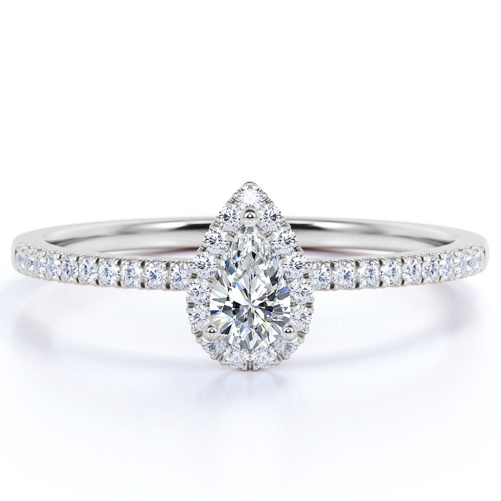 Vintage 0.50 ct Pear Shaped Diamond Halo Engagement Ring in 10K White Gold, Women's, Size: 8