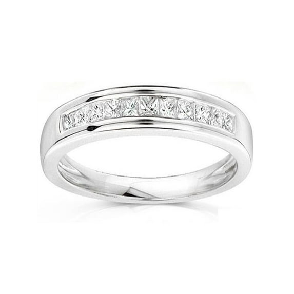 Half Carat Princess Channel Set Wedding Ring Band in 10k White Gold