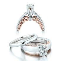 Half Carat Round Diamond Solitaire Wedding Ring Set in White Gold with Rose Gold overlay