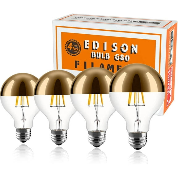 Half Chrome LED Light Bulb 6W(60W Equ.)Dimmable LED Edison Bulb G25 Gold Globe Decorative 2700K E26 (4 Pack)