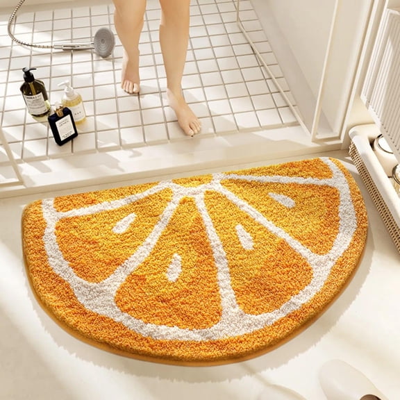 Half Circle Bath Mat 31.5x18 Inch, Fruit Shaped Bathroom Rug, Non-Slip Washable