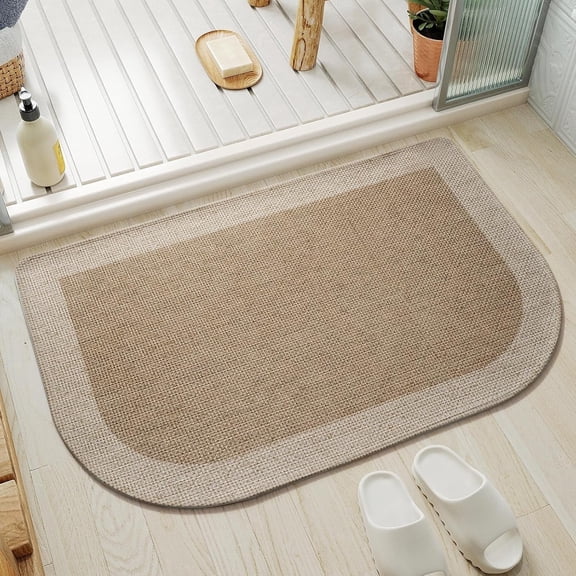 QiCaiJia Bath Mat, Non Slip Bathroom Rugs, Thin Bath Mat Fits Under Door, Quick Dry Absorbent Washable Bathroom Mat with Rubber Backing, Brown 24"x 35"