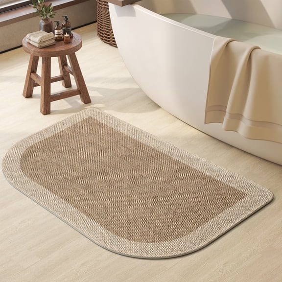QiCaiJia Bath Mat, Non Slip Bathroom Rugs, Thin Bath Mat Fits Under Door, Quick Dry Absorbent Washable Bathroom Mat with Rubber Backing, Brown 16"x24"