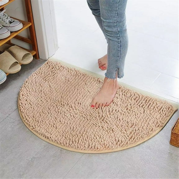 Half Circle Bath Mat Cozival Half Circle Absorbent Bath Mat - Non-Slip Toilet & Bathroom Floor Carpet - Quick-Dry Water-Absorbing Door Mat for Shower, Sink Area - Home Safety Essential, Beige
