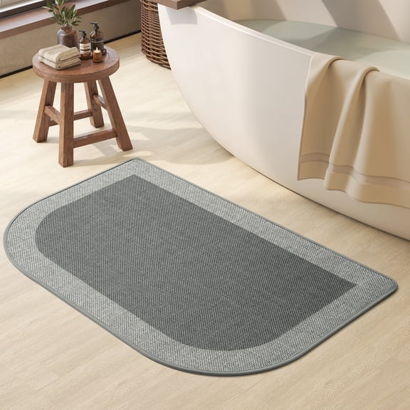QiCaiJia Bath Mat, Non Slip Bathroom Rugs, Thin Bath Mat Fits Under Door, Quick Dry Absorbent Washable Bathroom Mat with Rubber Backing, Gray 16"x24"