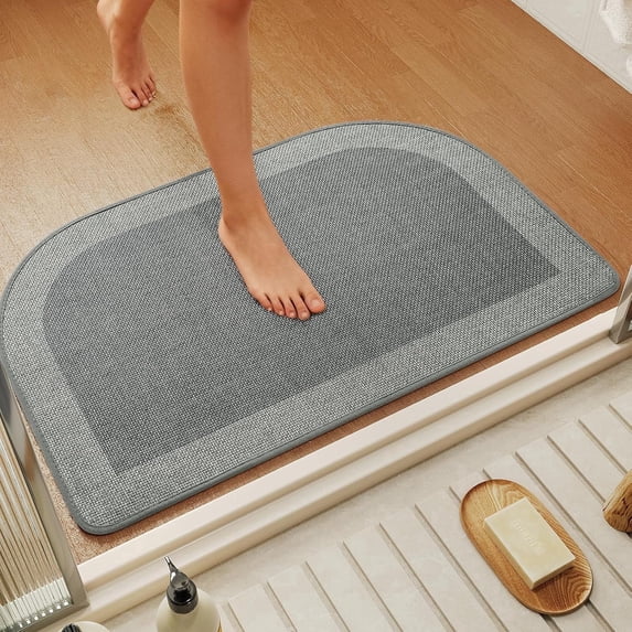 QiCaiJia Bath Mat, Non Slip Bathroom Rugs, Thin Bath Mat Fits Under Door, Quick Dry Absorbent Washable Bathroom Mat with Rubber Backing, Gray 16"x24"