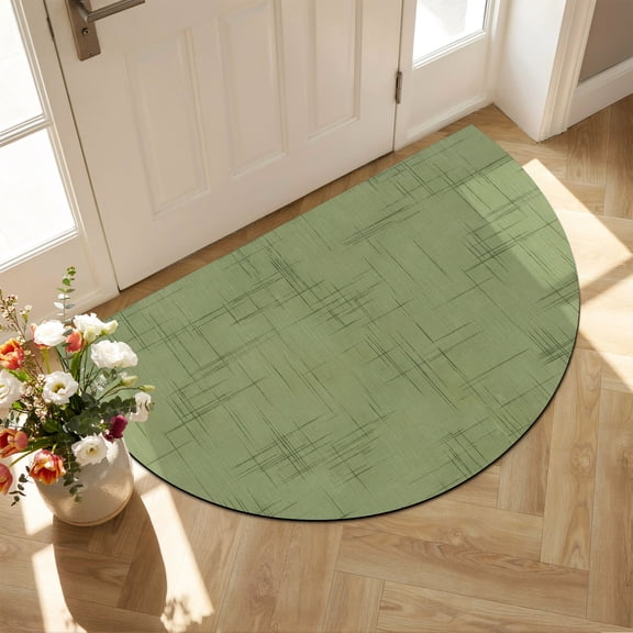 Half Circle Bath Mat Sage Green Textile Weave Semicircular Doormat Non Slip Absorbent Quick Dry Diatomite Stone Intersect Lines Linen Drying Shower Mat for Bathroom Floor Bathtub Entryway 16"x24"