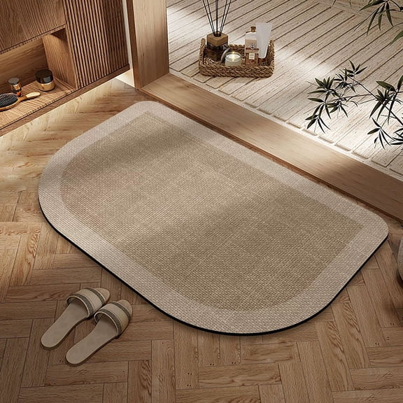 Half Circle Bath Mat, Thin Bathroom Rugs Fit Under Door Quick Dry Non Slip Washable Bathroom Mat with Rubber Backing, Absorbent Half Round Shower Rug, Brown