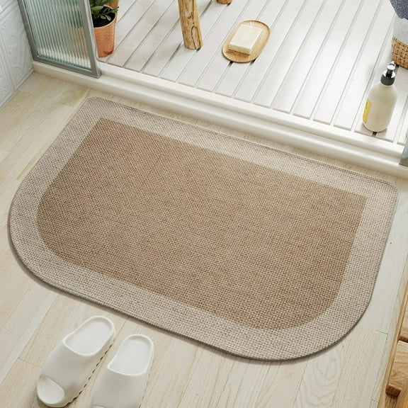 Half Circle Bath Mat,Thin Bathroom Rugs Fit Under Door Quick Dry Non Slip Washable Bathroom Mat with Rubber Backing,Absorbent Woven Half Round Shower Rug, Brown Beige 16x24