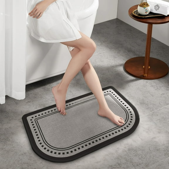 Half Circle Bath Mat Thin Bathroom Rugs Fit Under Door Quick Dry Non Slip Washable Bathroom Mat with Rubber Backing Absorbent Woven Half Round Shower Rug Flower Bath Rugs 23.62x 35.43 Inch 13 Styles
