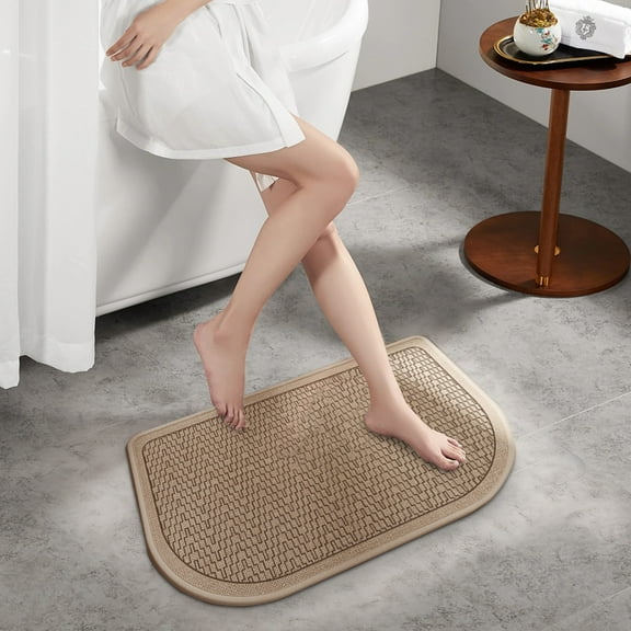 Half Circle Bath Mat Thin Bathroom Rugs Fit Under Door Quick Dry Non Slip Washable Bathroom Mat with Rubber Backing Absorbent Woven Half Round Shower Rug Flower Bath Rugs 17.72x27.56 Inch 13 Styles