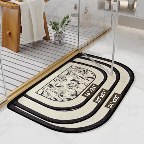 Half Circle Bath Mat, Thin Bathroom Rugs Fit Under Door Quick Dry Non Slip Washable Bathroom Mat with Rubber Backing, Absorbent Half Round Shower Rug