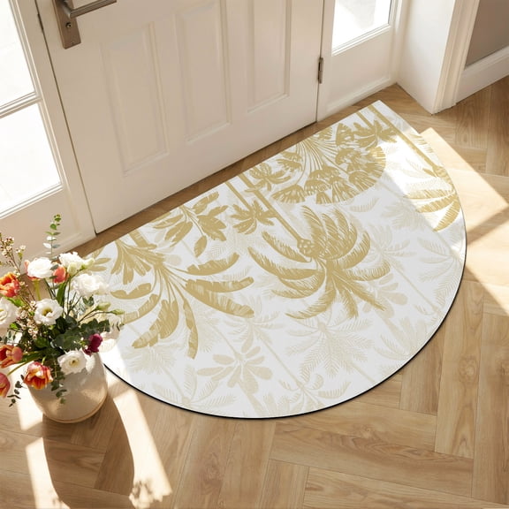 Half Circle Bath Mat Yellow Tortoise Palm Tree Semicircular Doormat Non Slip Absorbent Quick Dry Diatomite Stone Tropical Plants Drying Shower Mat for Bathroom Floor Bathtub Entryway Kitchen 18"x30"