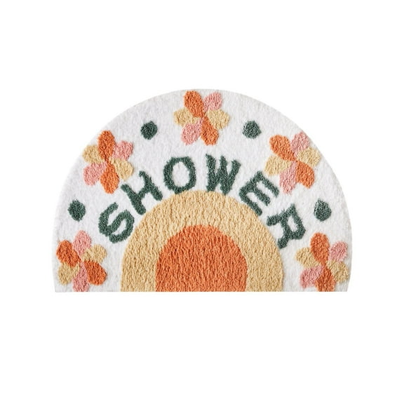 Half-Circle Bohemian Bath Mat - Polyester Sun-Patterned Rug, Non-, Machine Washable, for Bathroom, Bedroom, Home Decor