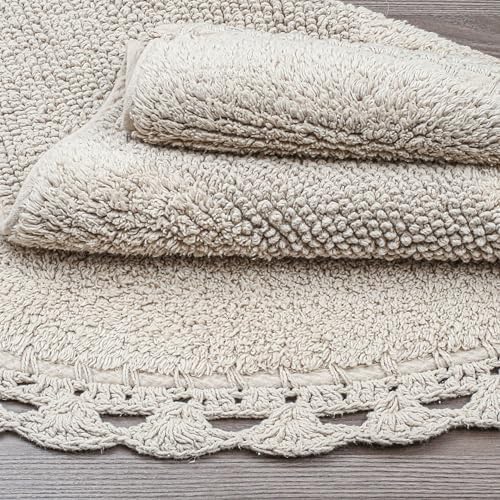 Half Circle Bohemian Bathroom Rug with Handwoven Chrochet Border ...
