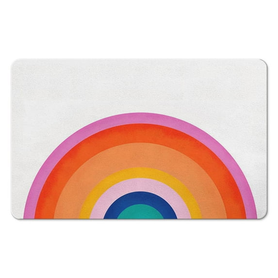 Half Circle Boho Bathroom Rugs - Non-Slip Bath Mat, Cute and Bohemian, Perfect for Bedroom, Home Decor, Shower, Washable Indoor Floor Door Mat, Retro Sun Design, 20x32 inch