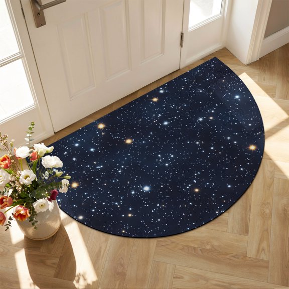 Half Circle Door Mat 16"×24" Starry Sky Absorbent Door Mat Outside Entrance Universe Galaxy Shinny Stars Retro Low-Profile Non Slip Front Rug for Kitchen Bathroom Bedroom
