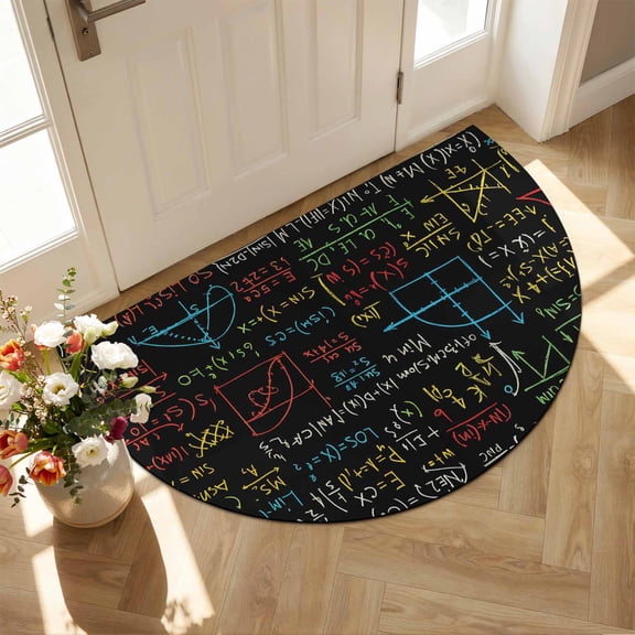Half Circle Door Mat 18x30 Inch Math Formula Doodle Non Slip Welcome Mat Education Number Indoor Outdoor Front Door Entrance Mat, Low Profile Dirt Trapper Doormat