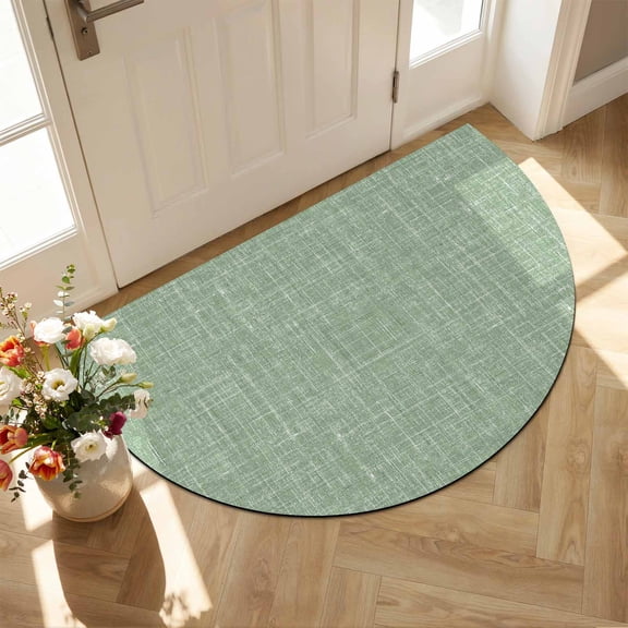 Half Circle Door Mat 18x30 Inch Sage Green Farmhouse Non Slip Welcome Mat Vintage Modern Solid Color Indoor Outdoor Front Door Entrance Mat, Low Profile Dirt Trapper Doormat