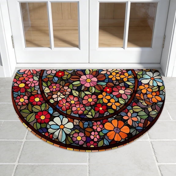 Half Circle Door Mat 24"x36" Non-Slip Washable Welcome Mat, Cute Cat Design Low Profile Front Door Mat Semicircular Entrance Doormat, Dirt Trapper Floor Mat for Indoor Outdoor Entryway Patio