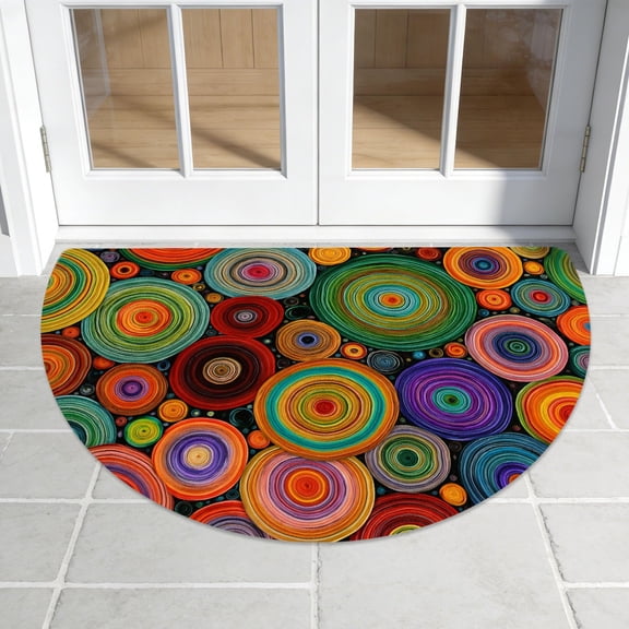 Half Circle Door Mat 24"x36" Non-Slip Washable Welcome Mat, Cute Cat Design Low Profile Front Door Mat Semicircular Entrance Doormat, Dirt Trapper Floor Mat for Indoor Outdoor Entryway Patio