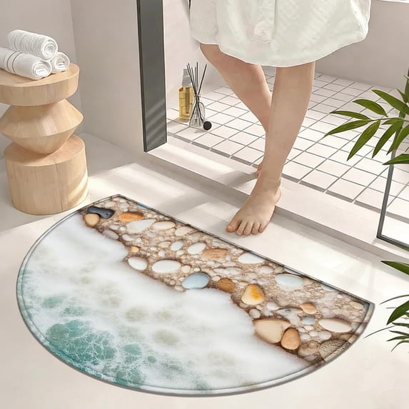 Half Circle Door Mat 24x16 Inch, Absorbent Non-Slip Entryway Rug for Front Door, Kitchen Sink & Bathroom, Machine Washable Low Profile Polyester Floor Mat