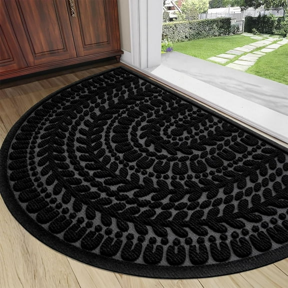 Half Circle Door Mat Black 24 x 36 Inch Outdoor Indoor Semicircular Welcome Mat